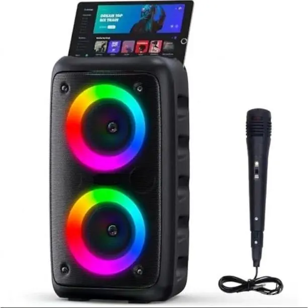 Karaoke Machine for Adults and Kids, Portable Bluetooth Speaker with 1 Wired Mic, Rechargeable Powered DJ/PA Speaker System with TF Card, AUX In, REC, TWS for Birthday Party