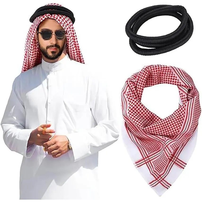 Men Arab  Scarf Muslim  Wrap Keffiyeh Middle Eastern Traditional Turban Headwear Shawl Arafat Scarf Shemagh