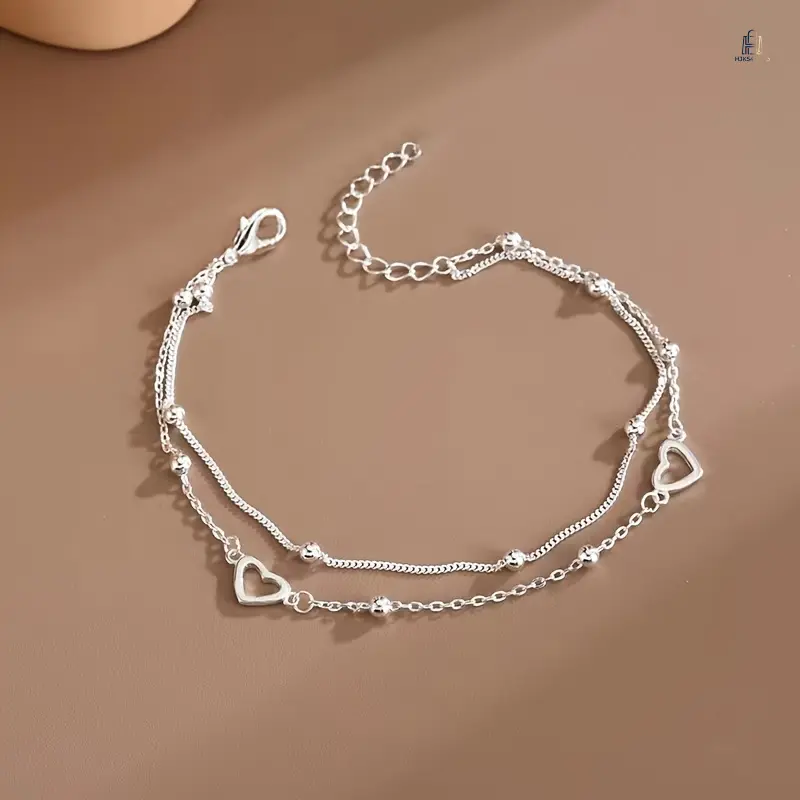 Women Double‑Layer Heart Beaded Chain Bracelet, Dainty Unique‑Design Wrist Jewelry, Delicate Sweet‑Cool Style Hand Accessory for Daily Dating Casual Outfit‑Matching Soft‑Vibe Everyday Wear,sohochic