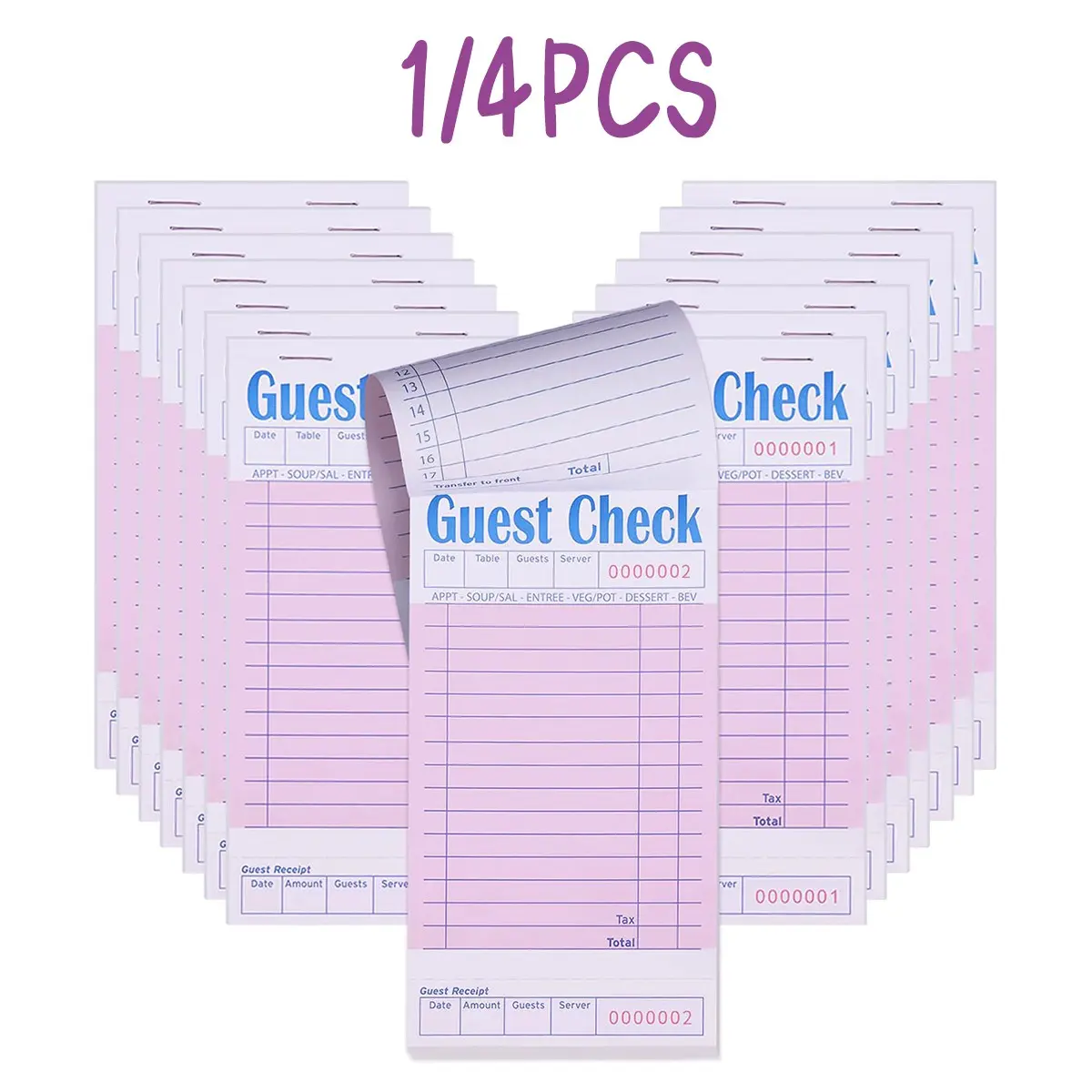 Customer Bill Book, Ideal for Waitstaff, Server Memo Pad, Restaurant Paper Bills, 50 Sheets Per Pack, Total 200 Sheets
