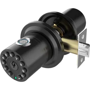 Fingerprint Door Knob with Keypad and Key,  Biometric Digital Lock with Voice Navigation Programming, Combination Zinc  Handle for Interior Doors, Entry Gate,Bedrooms,Garage.