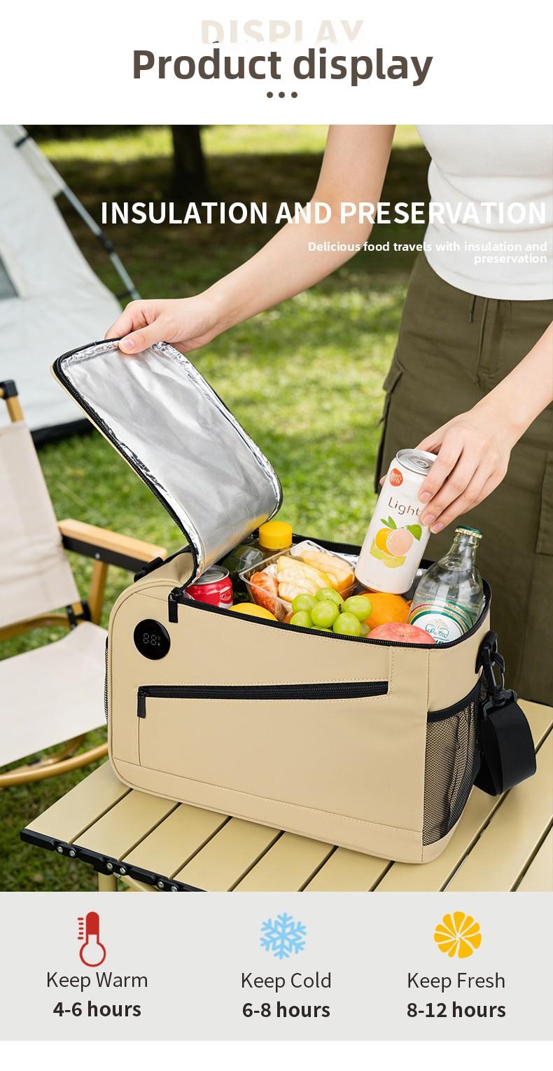 Thermometer insulated bag, outdoor fresh-keeping ice bag, large-capacity lunch bag, multi-functional lunch box storage bag, insulated picnic bag