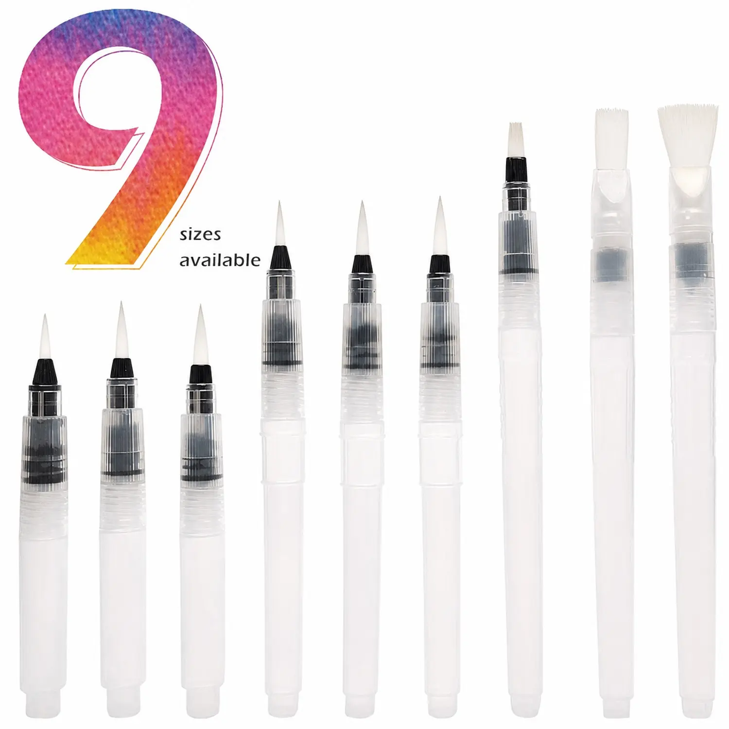 Portable Refillable Watercolor Brush Set 9pcs Easy Fill Soft Paint Brush Pen for Water Soluble Colored Pencil Watercolor Painting Beginners Art Supplies Artist Supplies Art Paintbrush Sets