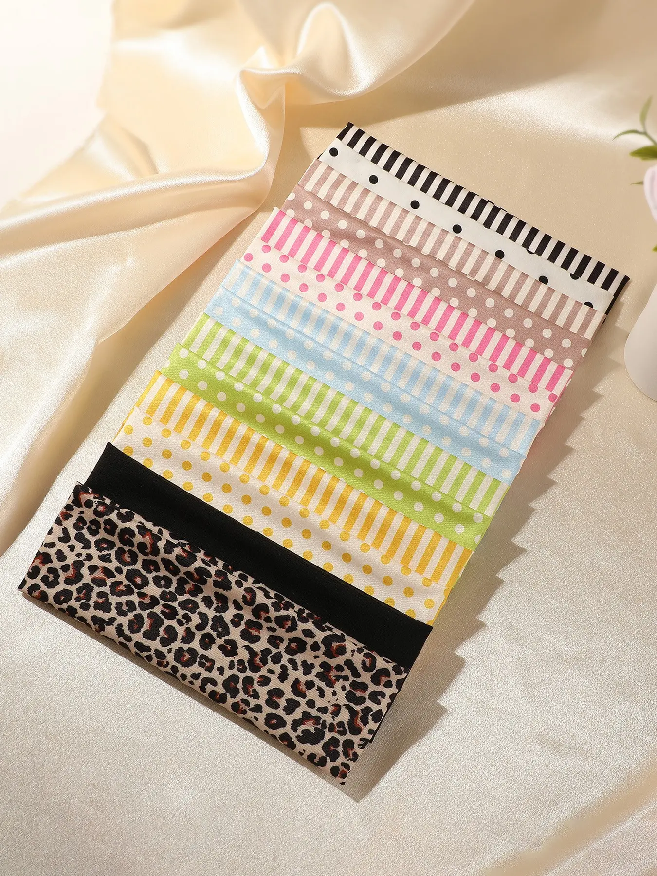 14pcs Macaron Colorful Dot Stripe Leopard Wide Hairbands, American Vintage Girl Fashion, High Elasticity, Face Washing & Fitness Headwear