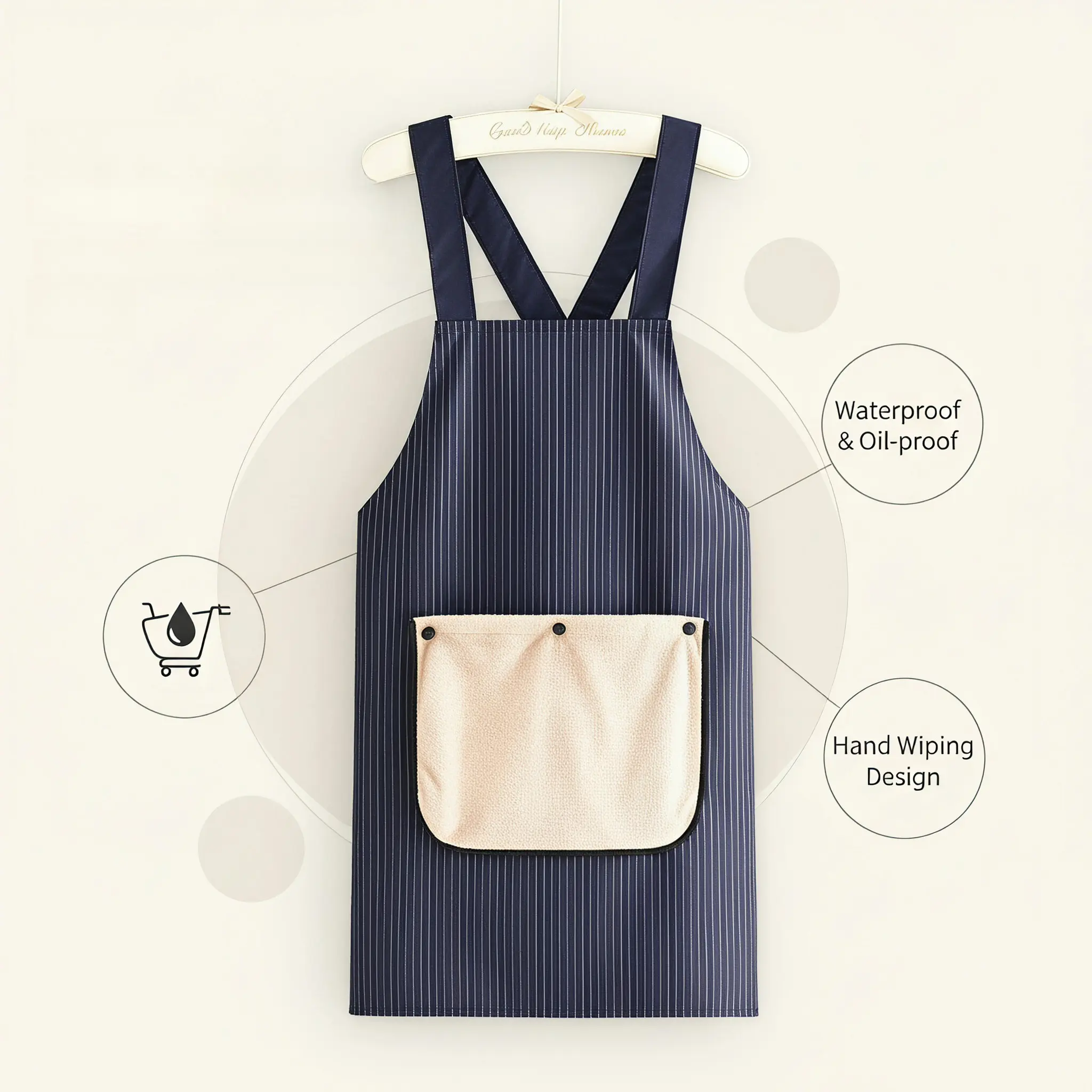 Cooking Apron with Pockets, Cross Back Adjustable Apron with Towel for Men & Women, Machine Washable Camp Kitchen Apron for Cooking Grilling Gardening Cleaning