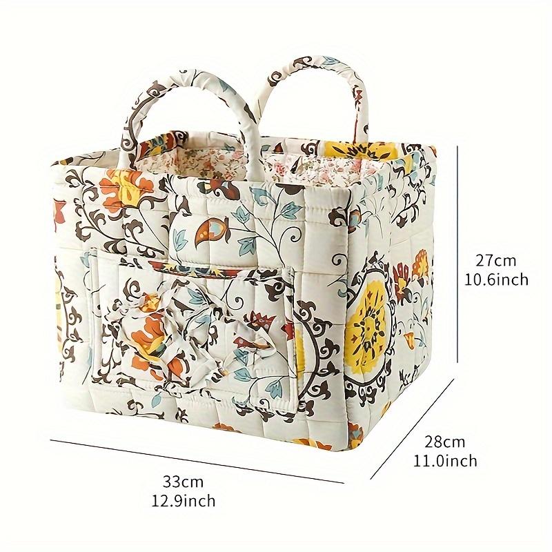 Charming Floral Fabric Storage Bins with Handles- Desktop Storage Basket, Travel Folding Organizer, Portable, Multi-Compartment Organizer for Clothes, Underwear& Accessories- Ideal for Bedroom or Bathroom Decor, Laundry Baskets