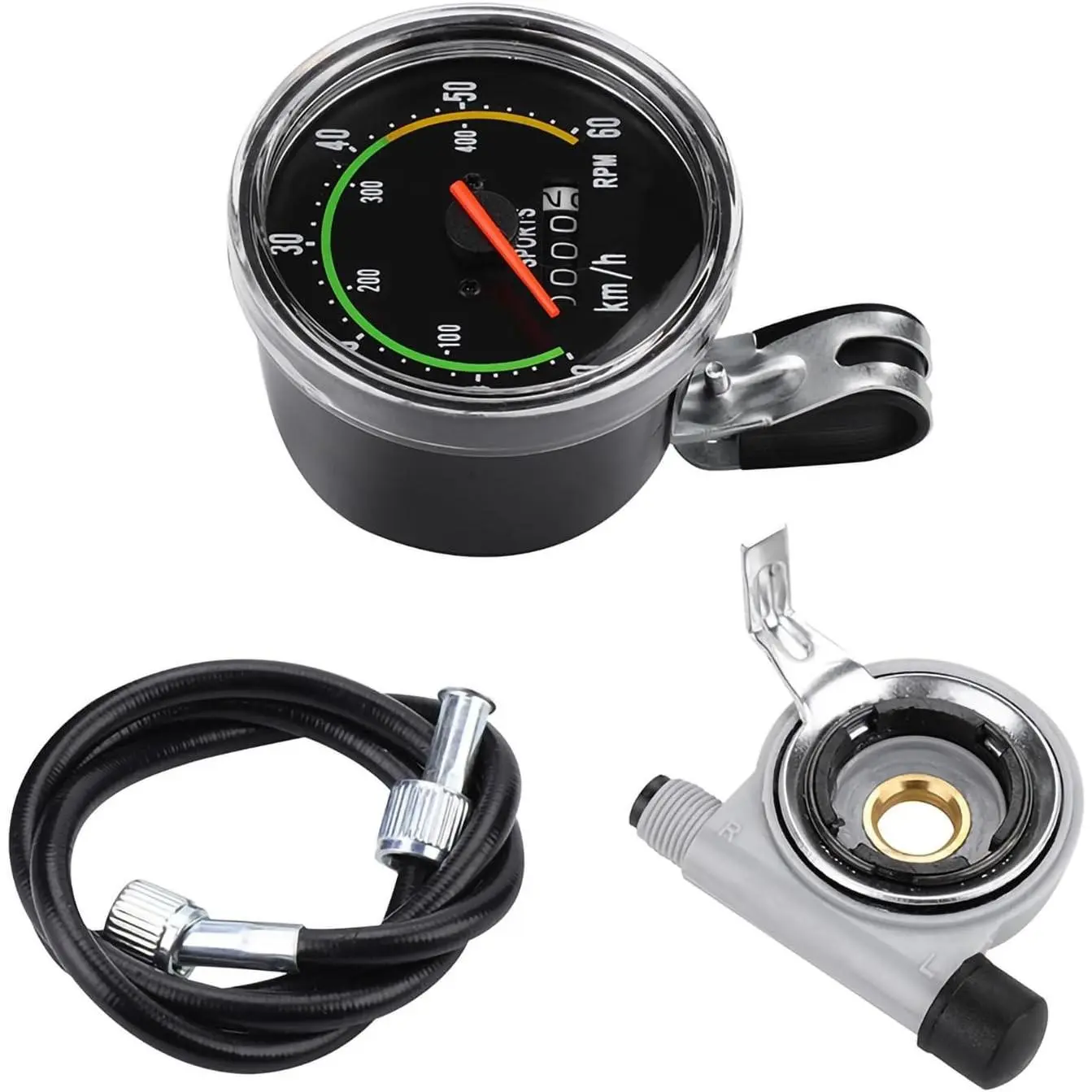 Mechanical Analog Odometer Aluminum Alloy Bicycle Speedometer with 80cm Cable Old School Style Mechanical Computer for 26in 27.5in 28in 29in Outdoor Cycling Tricycle