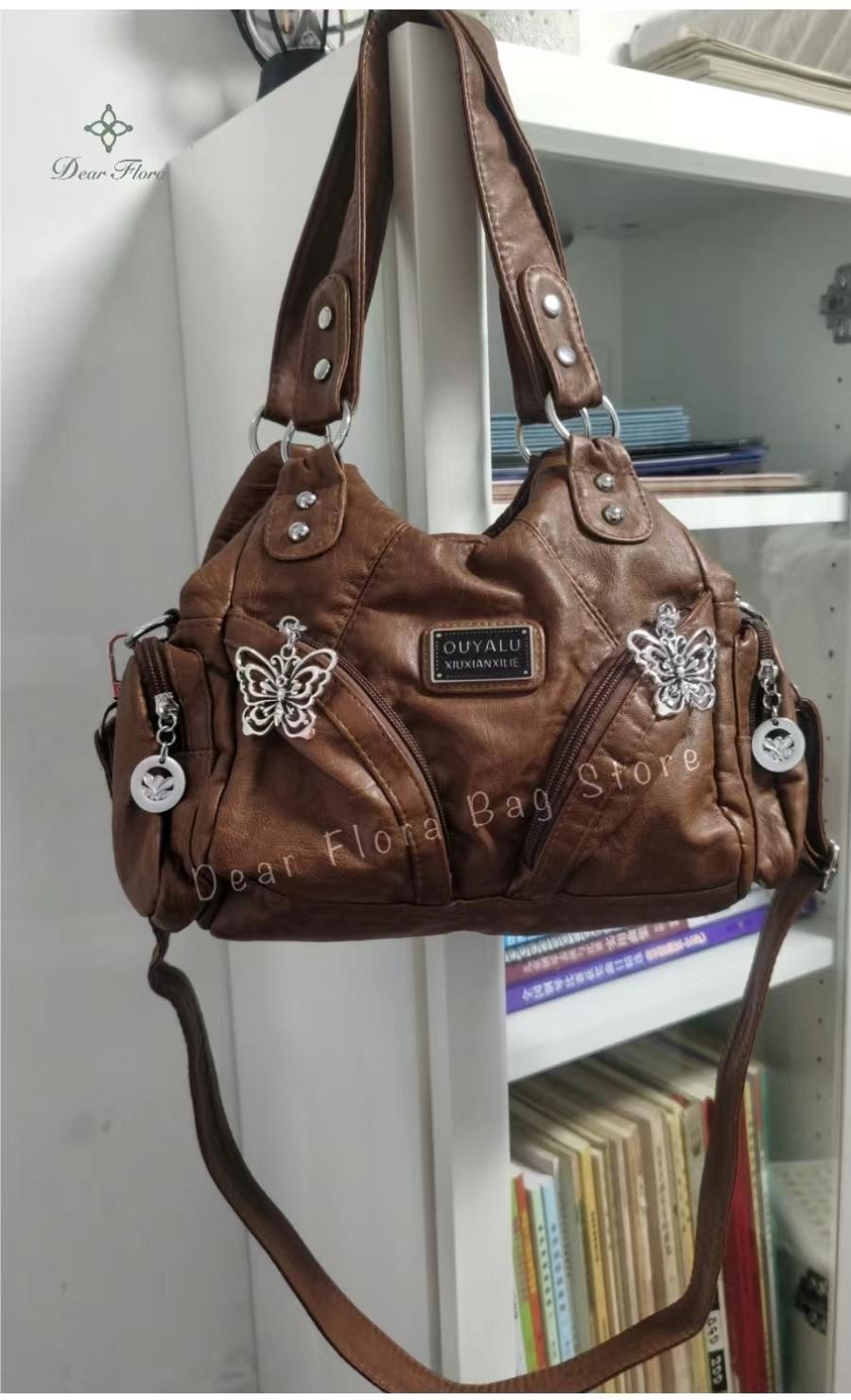 Women's Y2K Vintage Motorcycle Shoulder Bag Fashion Soft PU Chains Multiple Pockets Tote Bags Moto Style Messenger Crossbody Bag