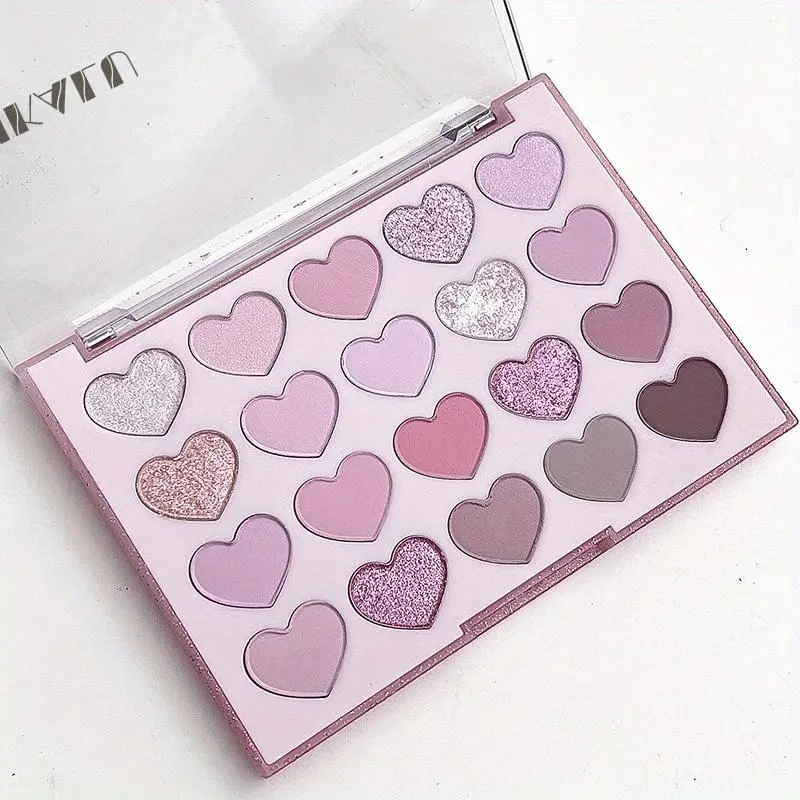 Cute Pink Glitter Heart Cosmetic Eyeshadow Palette Pastel Matte Shimmer Multi Shades Romantic Pink Tone Beauty Eyeshadows for Daily Glam & Festival Looks