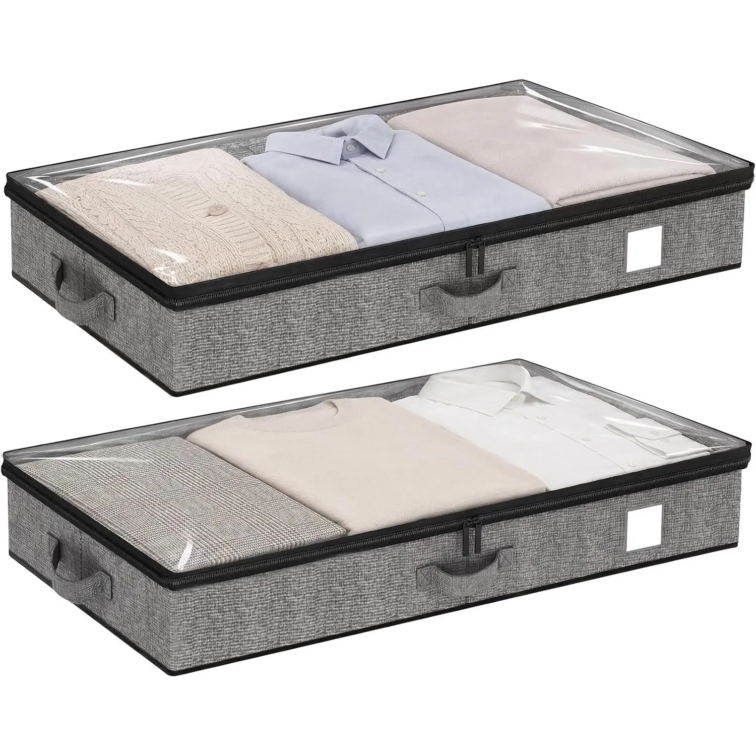 Underbed Storage Containers 2 Pack, Reinforced Sidewalls & Bottom, Low-Profile Design Under 4.5in, for Clothes and Linens, Under-Bed OrganizerGift