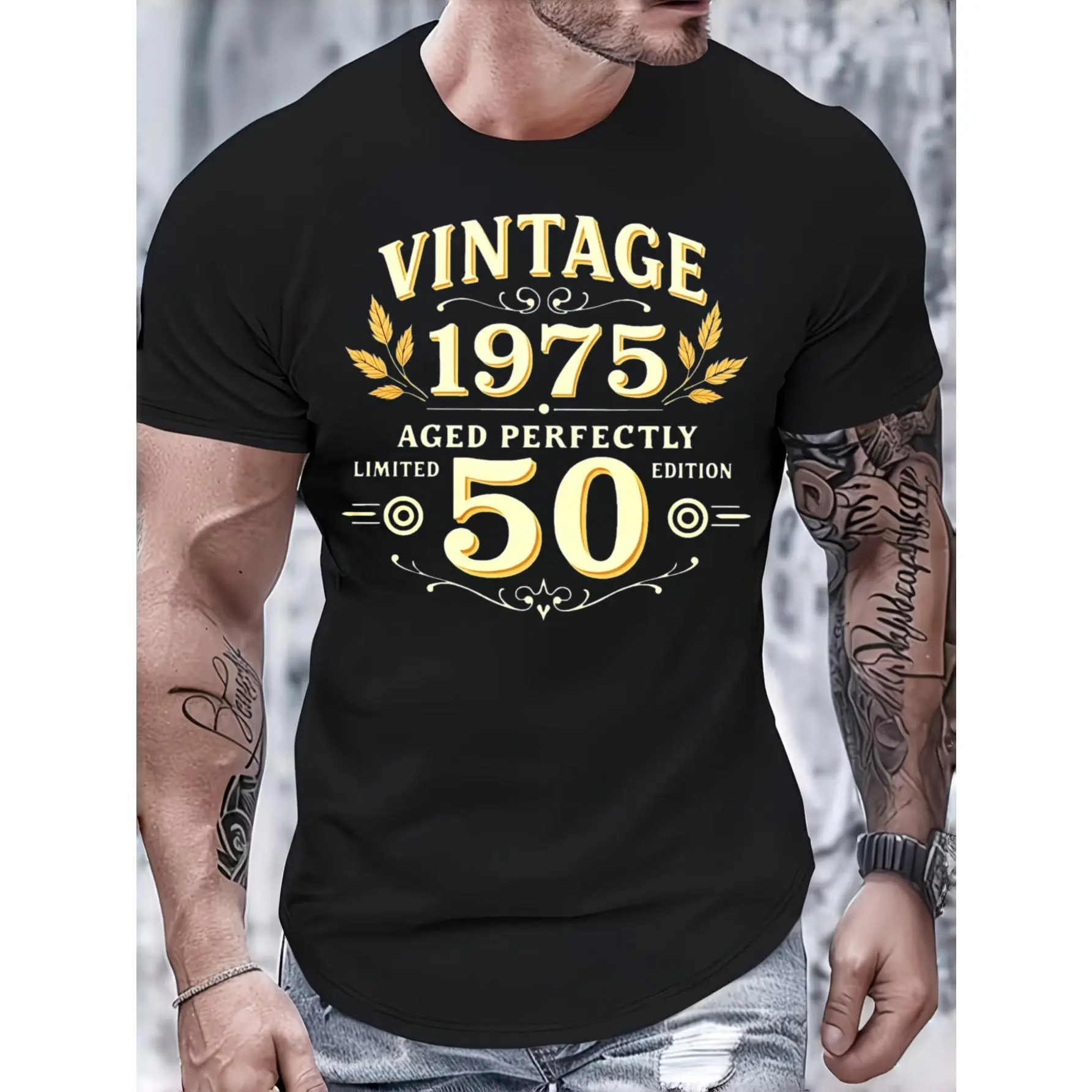 Vintage Style Men's Short-Sleeve T-Shirt - 1975 Aged Perfectly Limited 50-Edition Graphic Tops, Stylish Menswear Fashion Casual Summer Gift for Husband