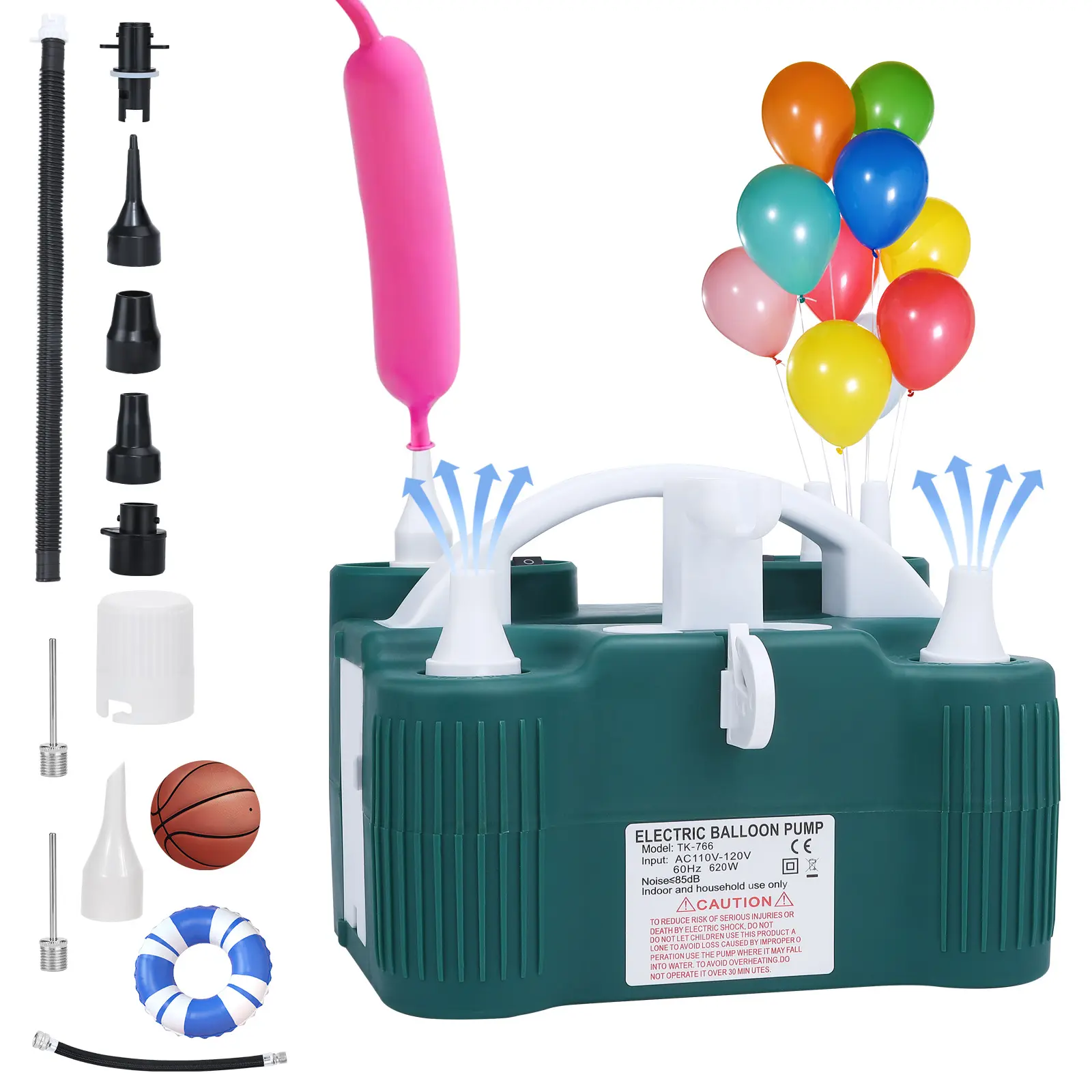 4-in-1 Balloon Pump Electric - Triple-Port 600W Air Pump for Balloons Latex, Foil Mylar Balloon, 260Q | Inflatables & Sports Balls | Portable Electric Balloon Pump with Hose, Nozzles & Ball Needles