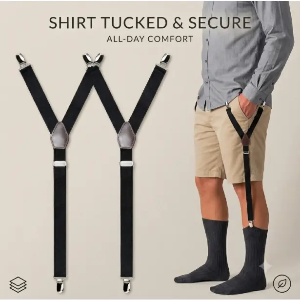 Heavy-Duty Military Grade Shirt Stays Non-Slip Men's Dress Shirt Garter Straps with Dual Shirt Clips (One Pair)