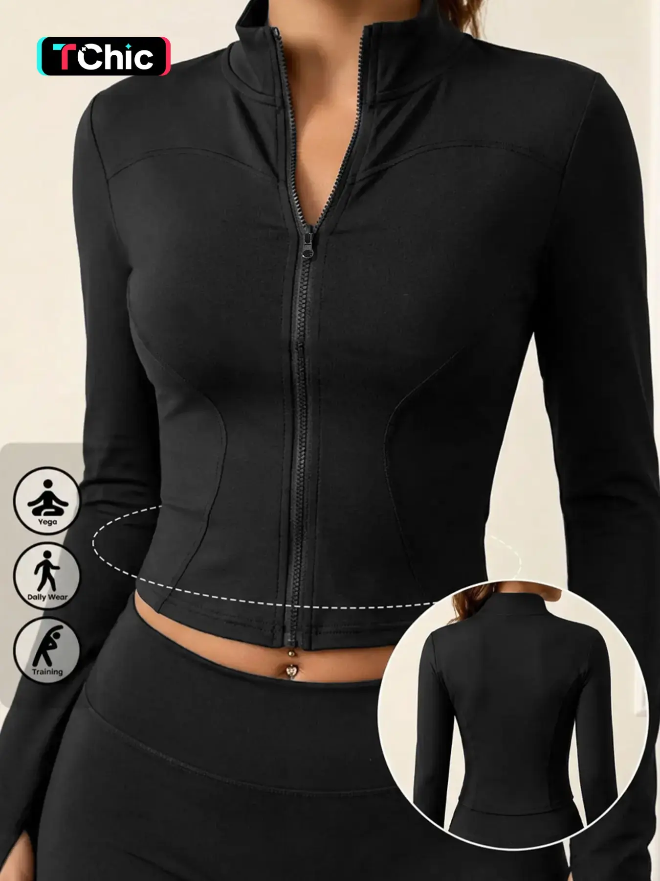 Women's Sporty Slim-Fit Yoga Jacket, Quick-Dry Long Sleeve Lapel Sports Coat, All-Season Outdoor Running Fitness Outerwear, Workout Jackets, Sports Outwear