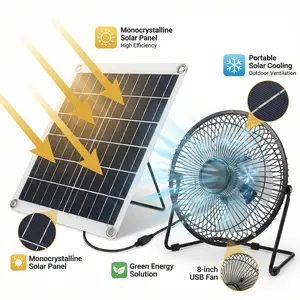 Solar Powered Fan, 8 Inch Install-Free, with 15W IP65 Portable Solar Panel, Cloudy Days Working Solar Fan for Air Circulation and Cooling in Greenhouse, Chicken Coop