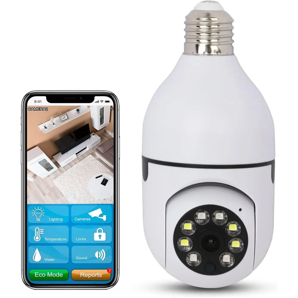 1/2pcs  Bulb Security Camera, 2.4ghz Wireless Wifi Surveillance Cam, 360° Panoramic View, Day Night Vision, Motion Tracking, Two-way Audio & Smart Alert Notifications, Reliable Monitoring Device for Home, Garage and Office Indoor Safety Protection