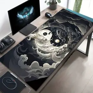 Silica Gel Mouse Pad, Traditional Yin Yang Tai Chi Dragon Cloud Large Gaming Mat, Non-Slip Rubber Base, Washable, Durable, Ideal Gift