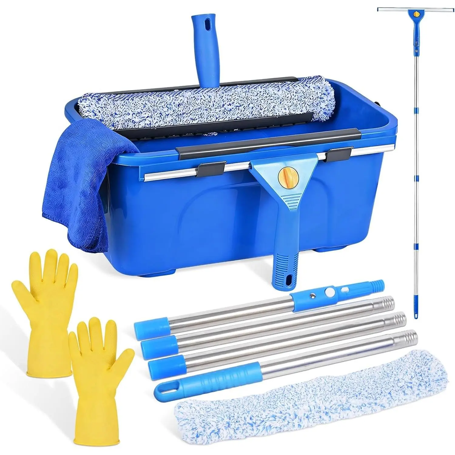 Professional Window Cleaning Kit, Window Washing Kit with 3 Gallon Bucket, 14-Inch Squeegee & 15-Inch Scrubber, 61-Inch Extendable Pole, Window Cleaning Equipment for Home & Commercial