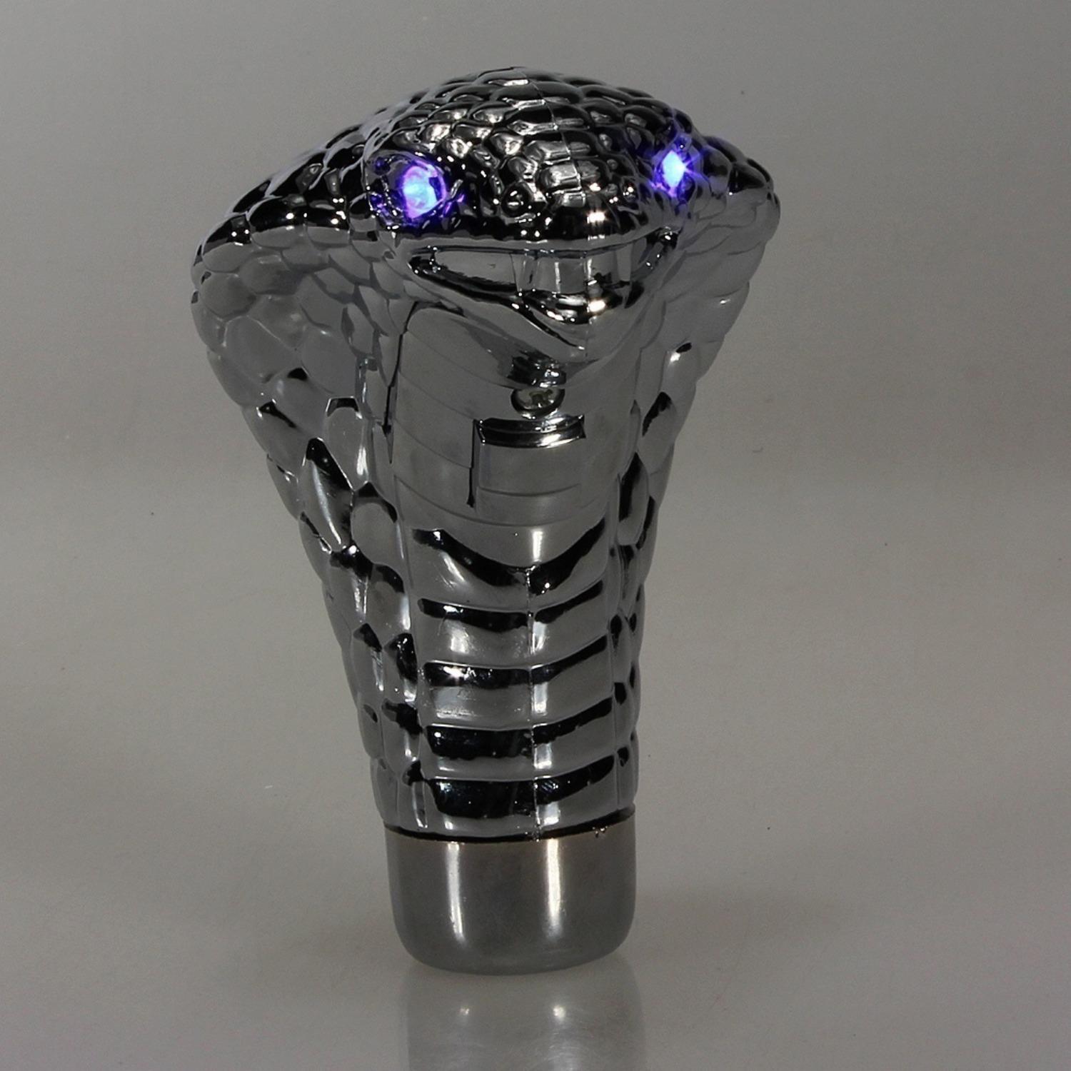 Universal Chrome Red Blue LED Eyes Car Cobra Manual Gear Shift Knob Snake Shifter