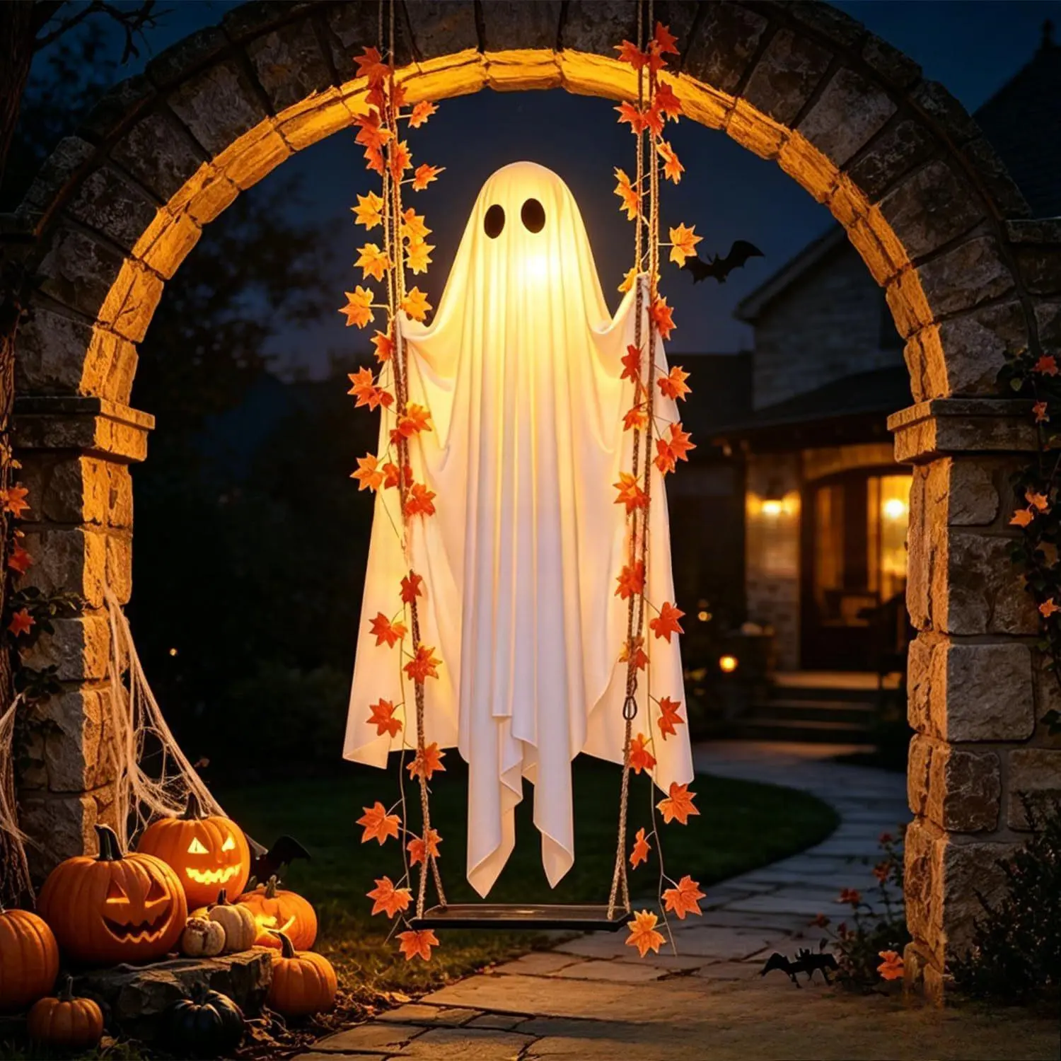 Halloween Hanging Swing Maple Vine Ghost Outdoor Halloween Garden Yard Trees Thriller Large Decoration