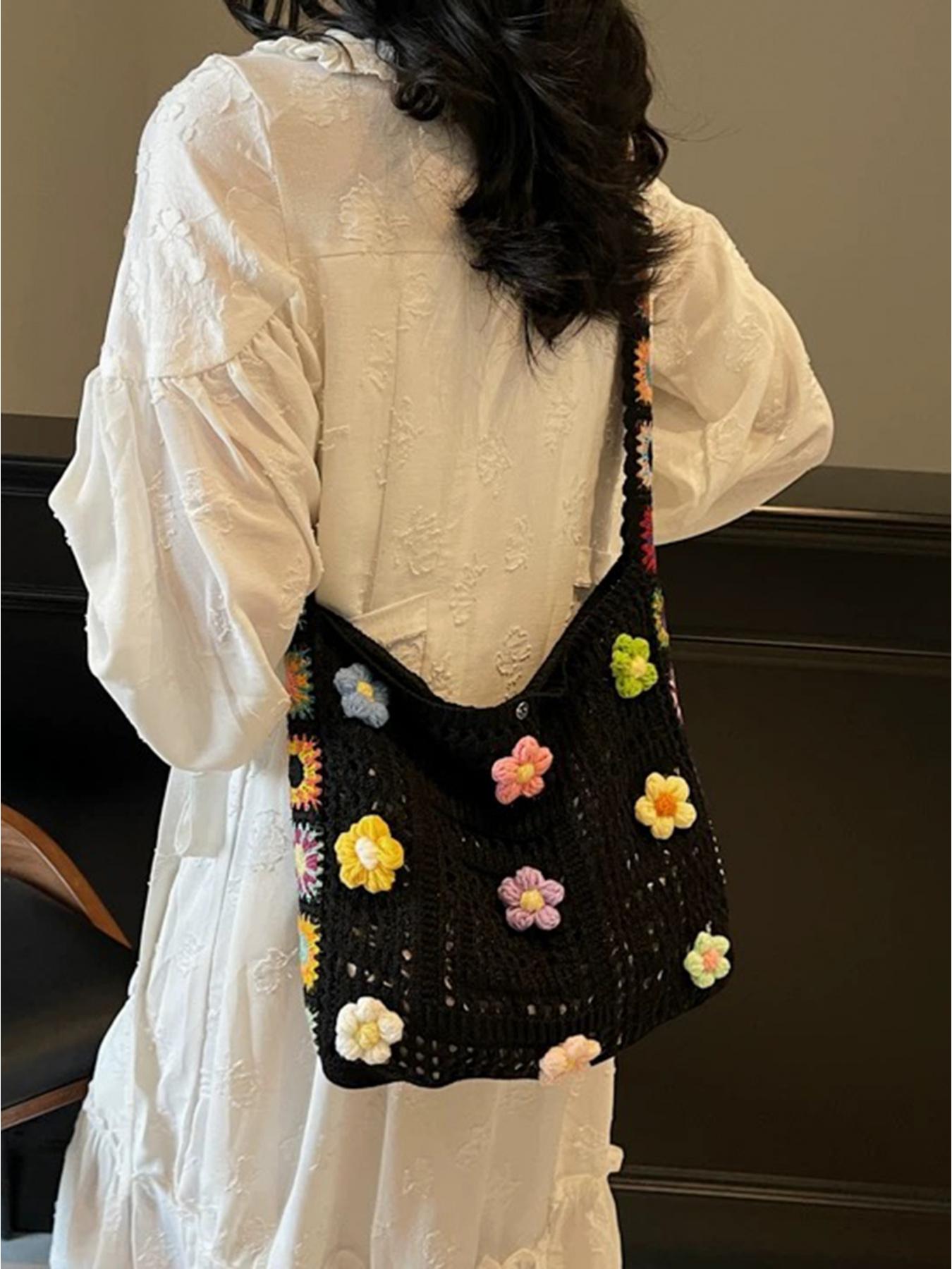 2026 Fashion Boho Crossbody Bag, Vintage Lace Floral Shoulder Bag, Random Flower Pattern, Casual Crochet Material, Trendy Accessory