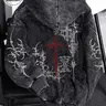 Men's Zip-Up Long Sleeve Oversize Hoodie with Graphic Thorn Cross Print, Casual Cotton Spring & Fall Cardigan for Daily Wear, Loose-Fitting Hooded Sweatshirt, Zipper Closure Hooded