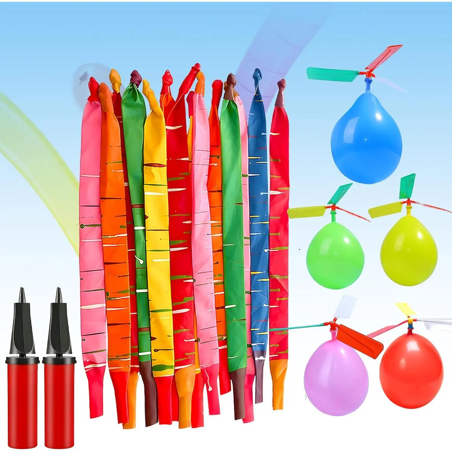 Rocket Balloons with 2 Pumps 100pcs Whistling Flying Rockets + 5 Helicopter Balloon Toys, Screaming Air Rocket Set for Kids, Outdoor Party Games and Birthday Giftsfidget toys
