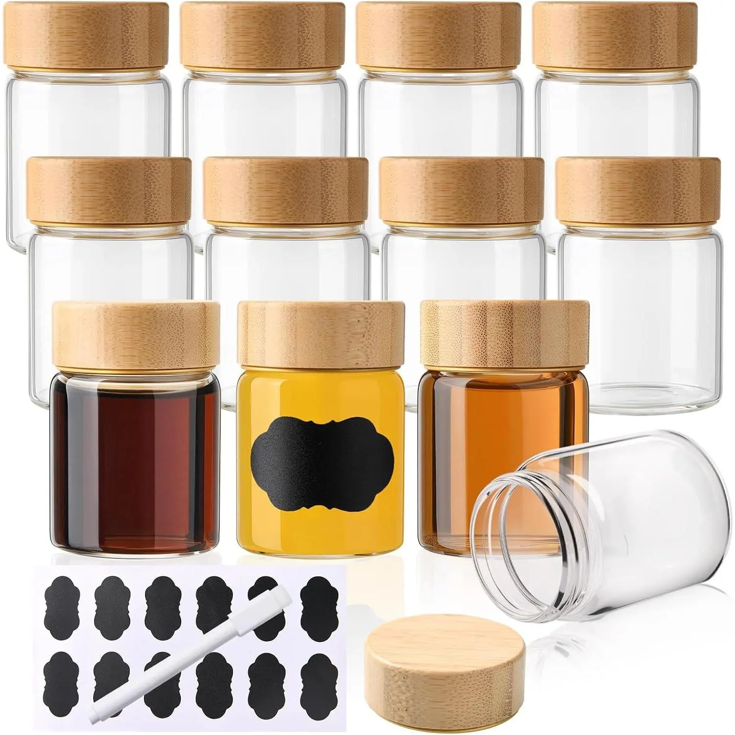 12 Pack 2oz Glass Shot Bottles with Caps, 60ml Borosilicate Glass Juice Shot Bottles, Dishwasher & Freezer Safe, Reusable Wellness Ginger Shot Glass with Lids for juicing ginger shots