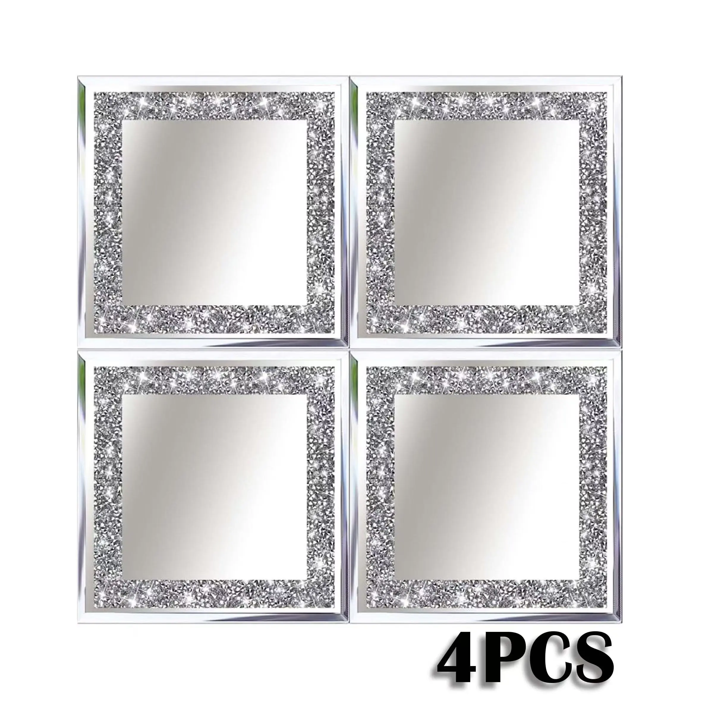 4pcs Luxury European Style Rhombus Shape Decorative Mirrors, Wall-Mounted Mirror for Living Room and Dining Room, Elegant Diamond-Embedded Design