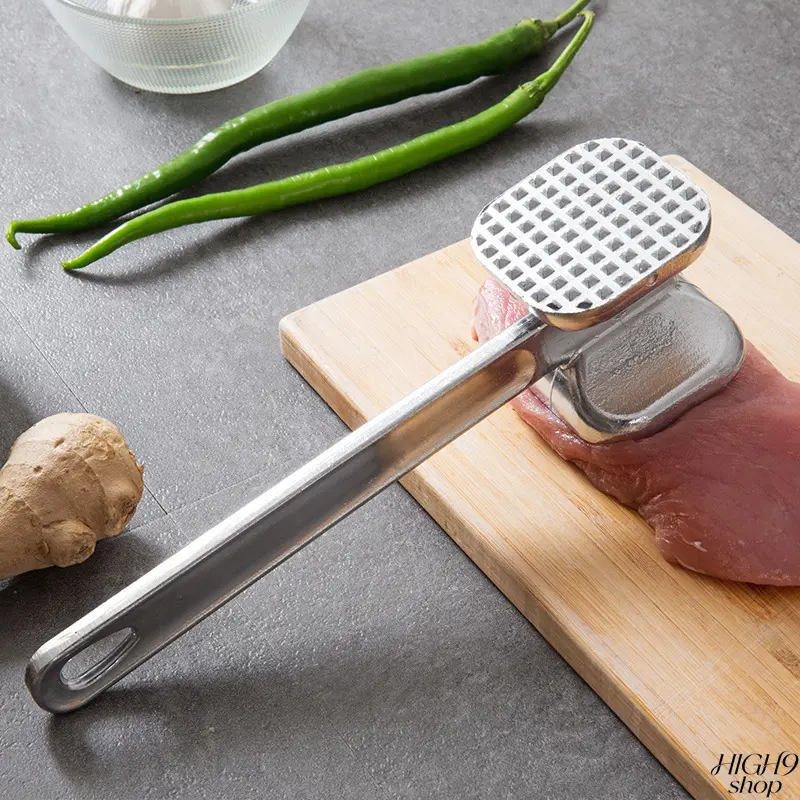 Sturdy Lightweight Metal Aluminum Alloy Dual-Sided Kitchen Utensils Meat Tenderizer Hammer, 9.45in Large Steak Mallet for Household Beef, Pork & Chicken