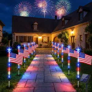 8 Pack Solar American Flag Pathway Lights-4th of July Outdoor Decor American Flag Lights, Patriotic Pathway Lights for 250th Anniversary Celebration Independence Yard Garden Day Decor (8 PCS)