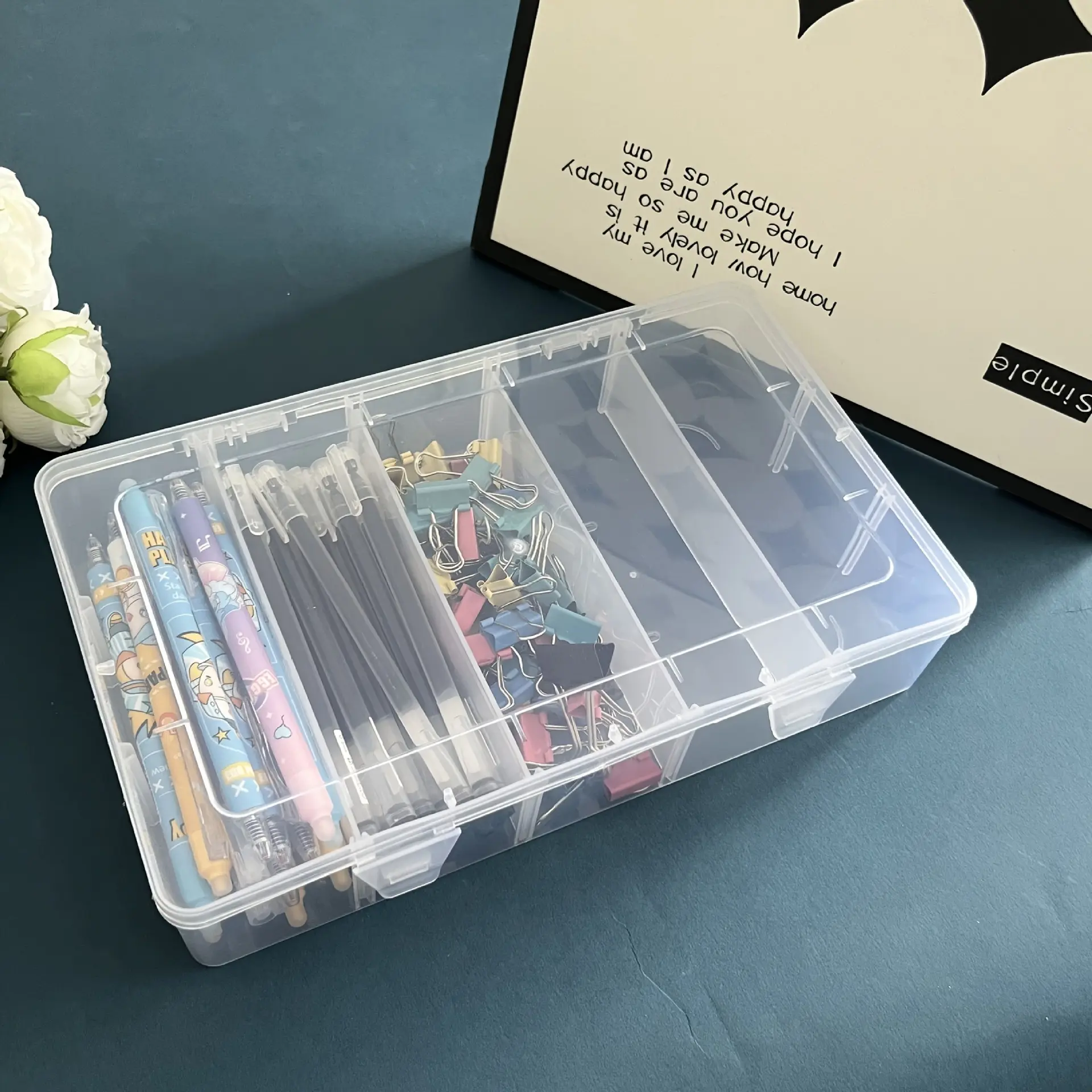 5 Grids  Box Organizer, Clear Fishing Tackle Boxes, Clear Organizer Box with Dividers, Plastic Storage Organizer Container for Crafts, Beads, Earrings, Screws, Nail, Pins