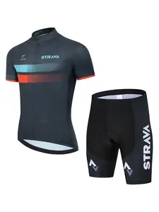 Men's Cycling Short Sleeve Set, Breathable Sportswear, Road Bike Shirt, Three Back Pockets, Round Neck, Geometric Print, All Seasons