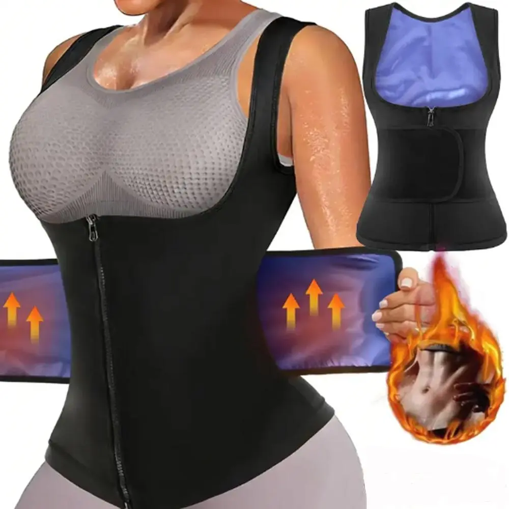 Sweat Vest For Women Sauna Waist Trainer with Zipper Body Shaper Heat Trapping Sauna Suits Sweat Enhance Back Support Gym Workouts