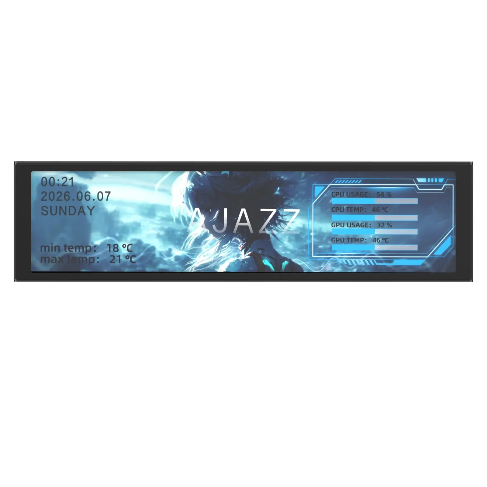 AJAZZ NKP02 chassis intelligent display screen 9.16-inch intelligent display sub screen full-color IPS LCD high-definition large screen 1920x462 aluminum alloy shell DIY horizontal and vertical installation, real-time control of computer status