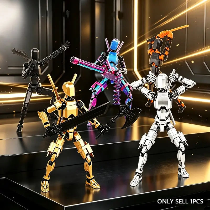 Multi-Jointed Action Figure Robot Model, Dummy13 Colorful Gold Silver, Fully Movable Joints, Gatling Gun Accessory, Cool Desk Decor, Articulated Figures, Boy's Gift