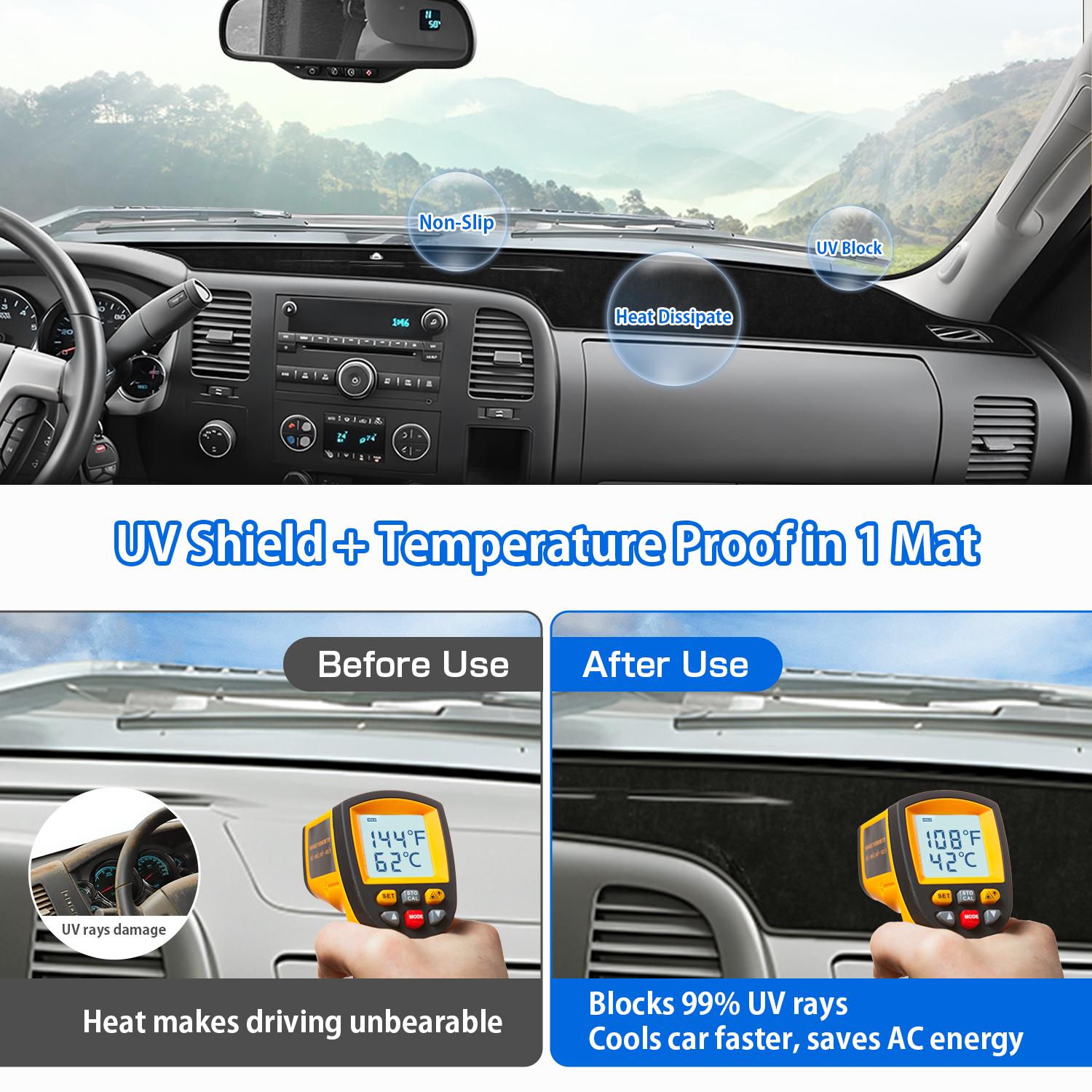 Custom Fit Dash Mat for 2007-2013 Chevy Silverado GMC Sierra Flannel Sunshade UV Protector Non-Slip Cover with Glove Box Access