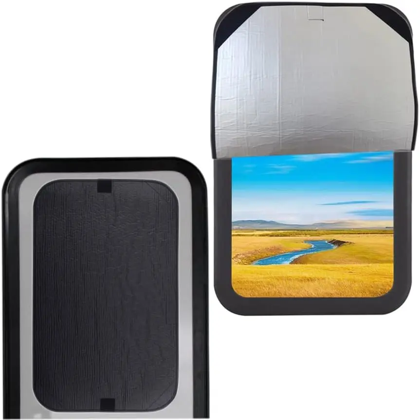 16 x 25 Inch RV Door Window Shade Cover, 3-Layer Insulated Blackout Privacy Curtain, Easy Velcro Installation for Camper Entrance Window, Black