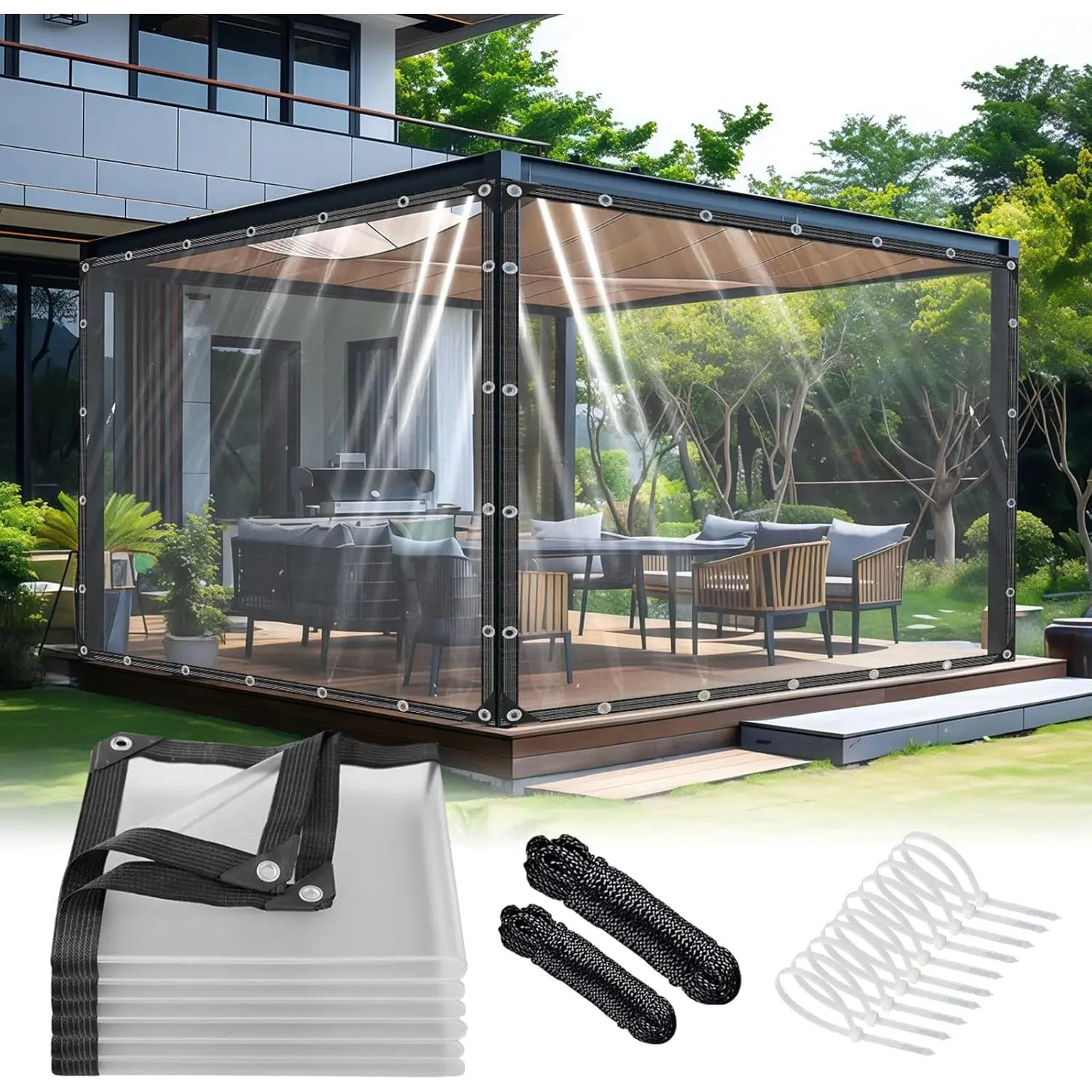 Clear Tarp 10x16 ft with Grommets Thickened 14 Mil  Resistant Reinforced Edges Clear Vinyl Tarp for Greenhouse Sunshade and Rainproof Tarpaulin Chicken Coop