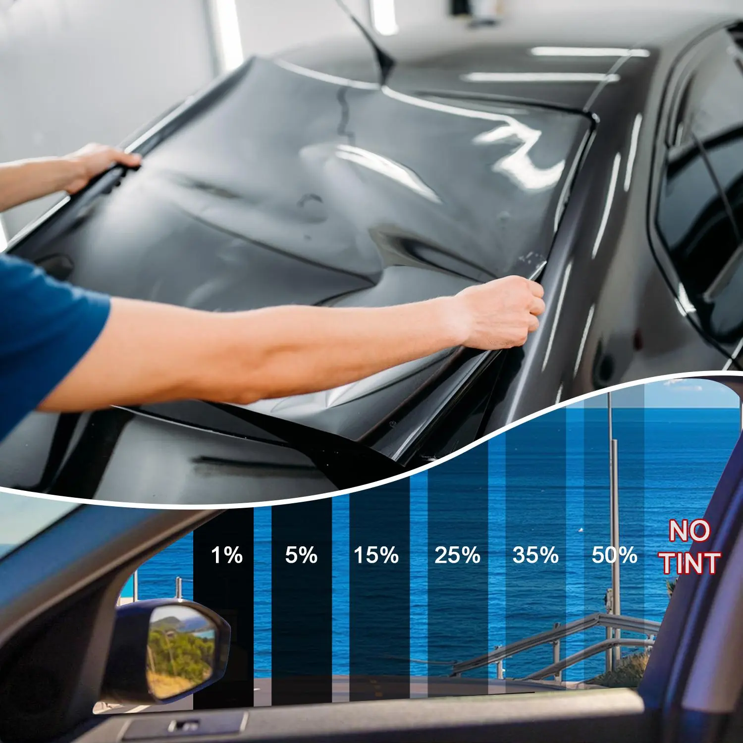 Scratch-Resistant Removable Window Tint Film Roll, 0.5*3M/6M Size, 1%-50% VLT Options, High Heat UV Blocking Sun Protection for Auto Rear Window, House Glass, Sun Shade