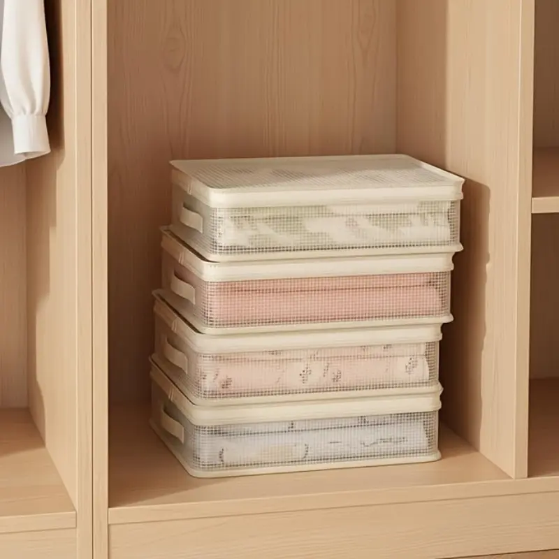 Foldable Bedsheet Storage Organizer Bags Pack of 4 with Strong Zipper | Large Capacity Blanket, Quilt & Comforter Storage for Wardrobe & Cupboard | Space Saving Fabric Clothes Organizer for Home Use, Under-Bed Storage