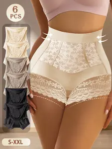 Quasti 6pcs Women's High-Waisted Waist Trainer Leg Pants, Breathable Comfort, Tummy Control, Plain Style, All Seasons