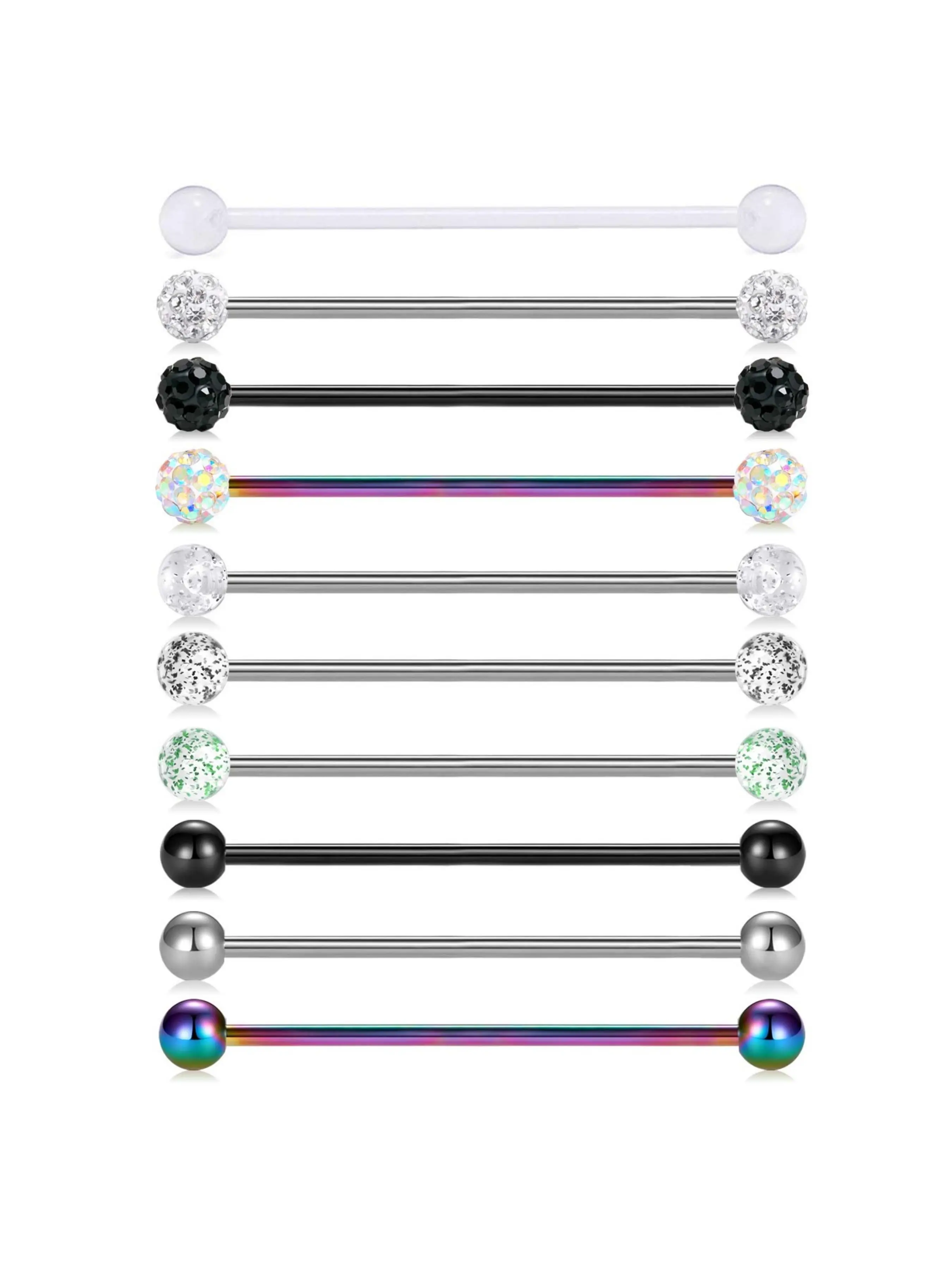 10pcs 14G Stainless Steel Industrial Barbell Earring Cartilage Body Piercing Jewelry 32mm 35mm 38mm Industrial Piercing Bar