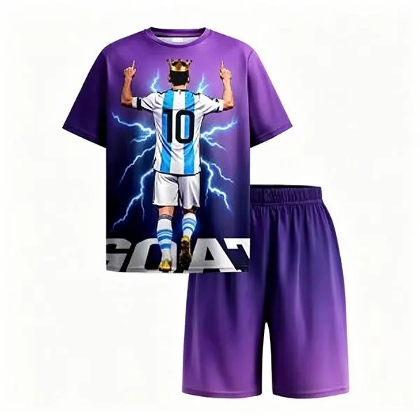 Summer Teen Boys 3D Printed Ronaldo Messi T-shirt & Shorts Set, Classic 7 10 Number Casual Sports Pullover Outfit Kids Fashion Sportswear