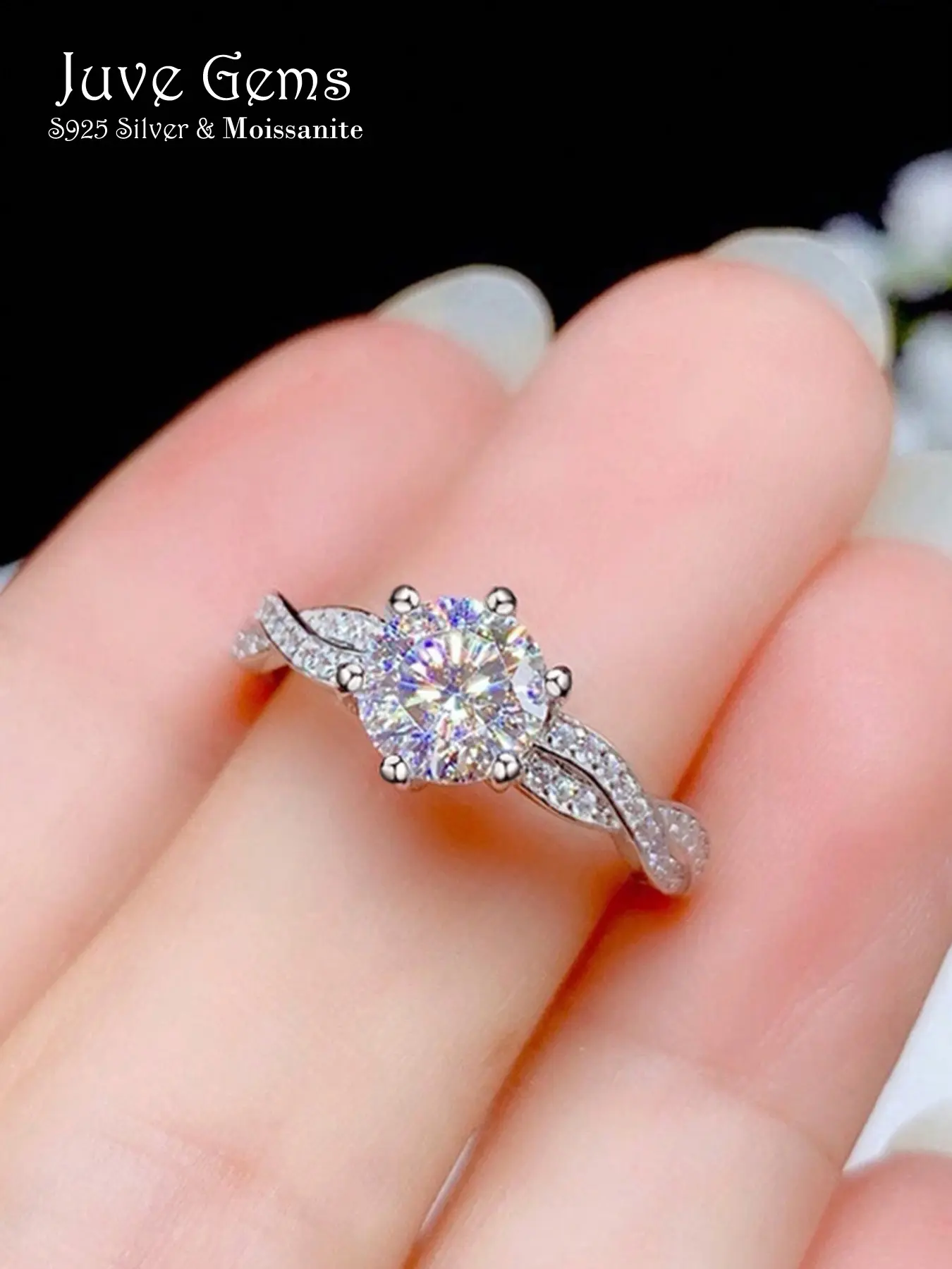 925 Sterling Silver Moissanite Engagement Ring, Classic Design, Sizes 6-10, Perfect Wedding Anniversary Gift for Women