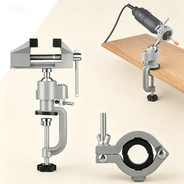 Work Clamp with 360° Rotation, Universal 2 in 1 Clamp-On Vise with Electric Drill Holder, Rotating Table Vise for Woodworking Drilling Sawing, Jewelry Making Metal Working and DIY Projects, 3 inch Vise