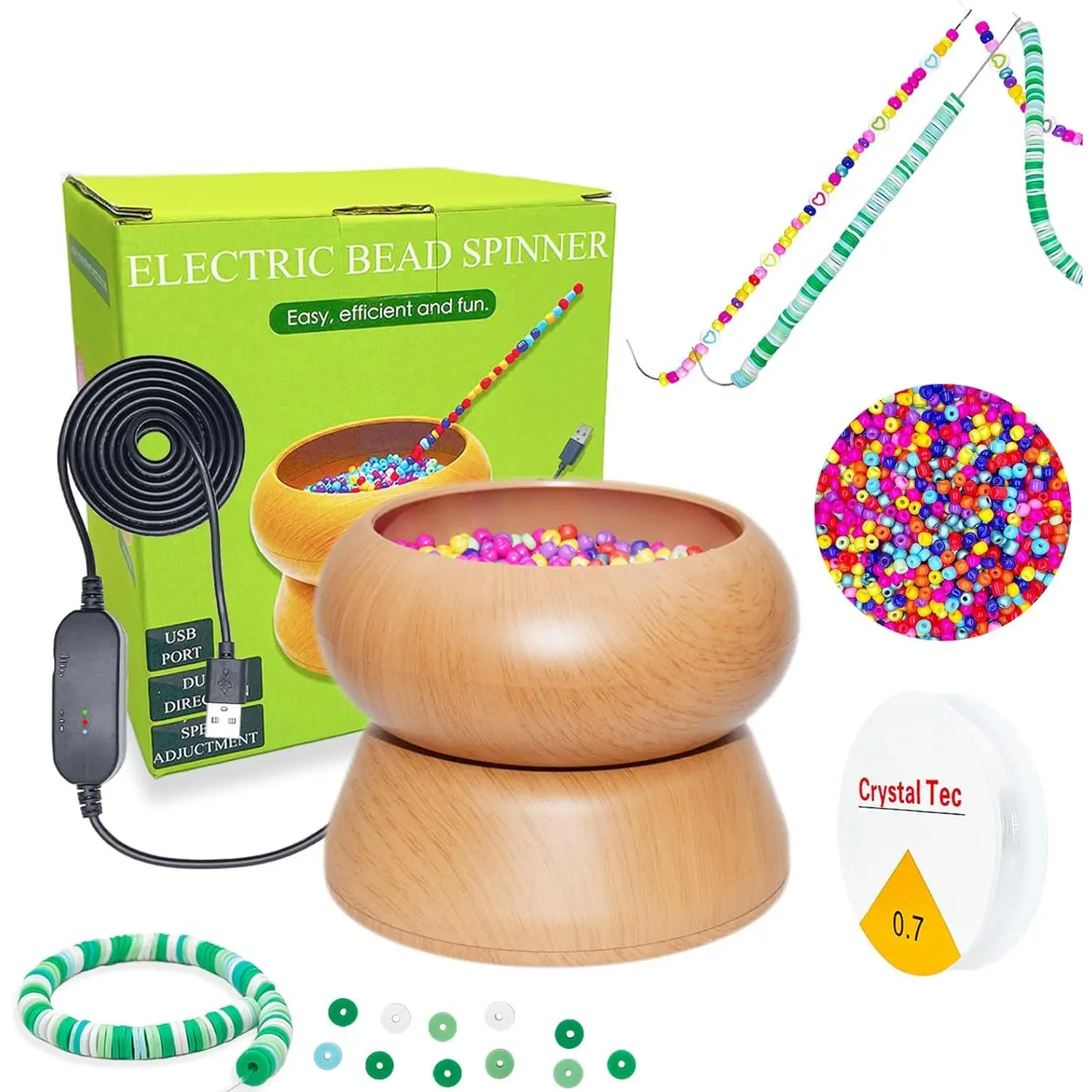 Electric Bead Spinner - Clay Bead Spinner with 2 count Beading  and Seed Beads,  Beads Kit, Bead Spinner for  Making, Electric | Speed Adjustment Beading Tools ()