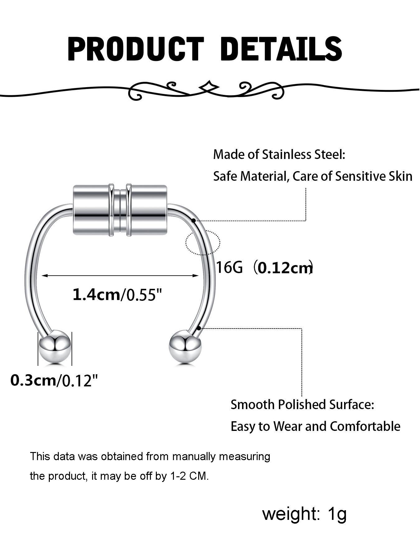 15pcs Stainless Steel Fake Pierced Nose Rings, Nose Cuff for Women and Men, Fashionable Body Jewelry Accessories for Daily Decoration, Nose Piercing Jewelry