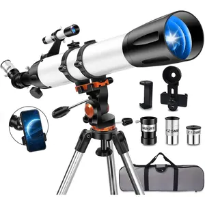 Telescope for Adults High  90mm Aperture 800mm (32X-240X), Refractor Telescopes for Astronomy Beginners with AZ Mount Tripod, Phone Adapter, Carry Bag (80090white)
