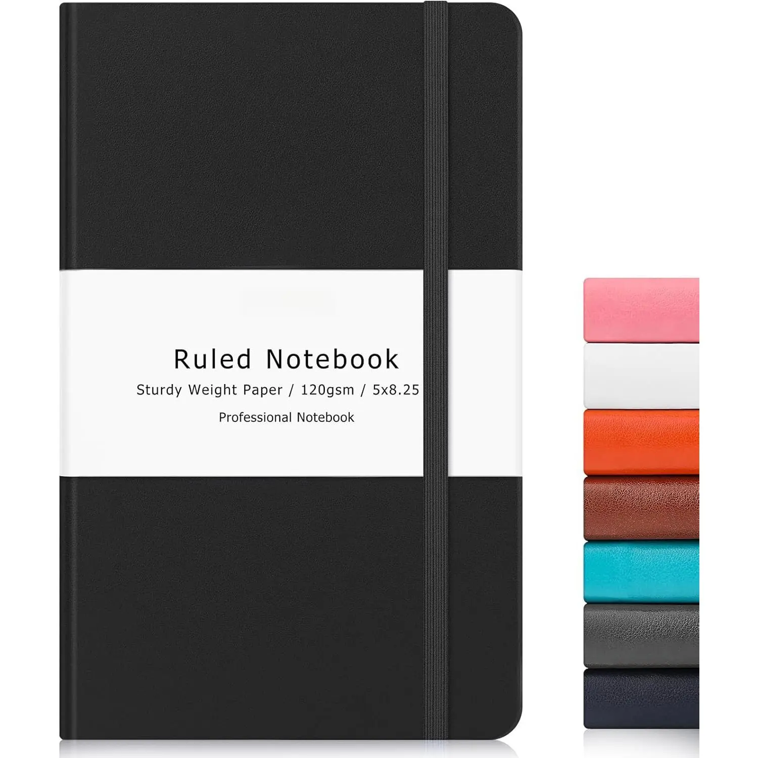 Lined Journal Notebooks for Work, Hardcover Leather Journals for Writing Women Men, 120Gsm Thick Paper College Ruled Notebook, Office School Supplies, 5.25"×8.25" (1, Matte Black)